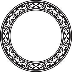 Vector monochrome Kazakh national round pattern, frame. Ethnic ornament of the nomadic peoples of Asia, the Great Steppe, Kazakhs, Kirghiz, Kalmyks, Mongols, Buryats, Turkmens
