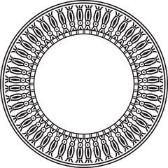 Vector monochrome round Egyptian border. Circle ornament of ancient Africa. Pattern of lotus flowers and sun..