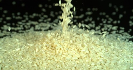 Rice falling against Black Background, Slow motion 4K
