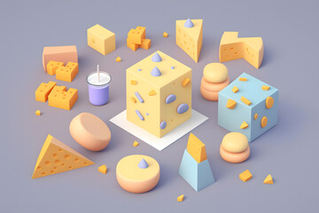 Tiny cute isometric design delicious cheese emoji 3d render made with Generative AI