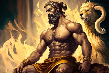 deity of hercules. ancient Greek mythology. Hercules was a legendary figure in Greek mythology. the offspring of Zeus and Alcmene. similar to alcides or alcaeus. Generative AI - obrazy, fototapety, plakaty