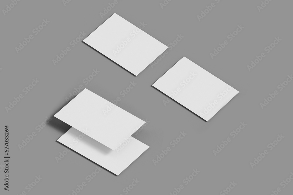 Poster set of blank horizontal business cards mockup isolated on a grey background.3d rendering.