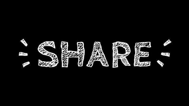 the words 'SHARE' animation with doodles style on transparent background.  4k motion graphic with hand drawn lettering word calling for exchanging content.