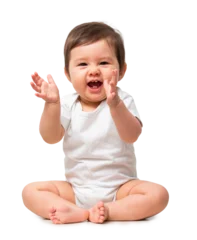 Fototapeten Cute baby in white onesie on transparent background © Jesse