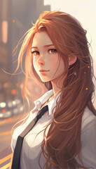 Woman with long brown hair, AI Generated