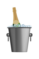 ice bucket of champagne on white transparent background 