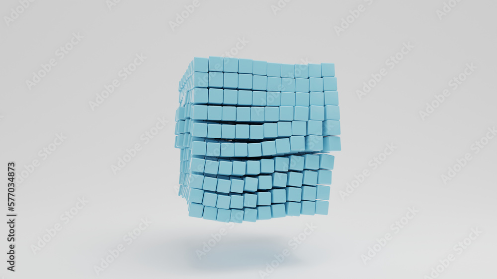 Poster 3d rendering of an array of many blue cubes in the structure of a large cube on a white background i