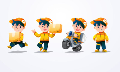delivery man mascot collection yellow orange jacket with cap hat