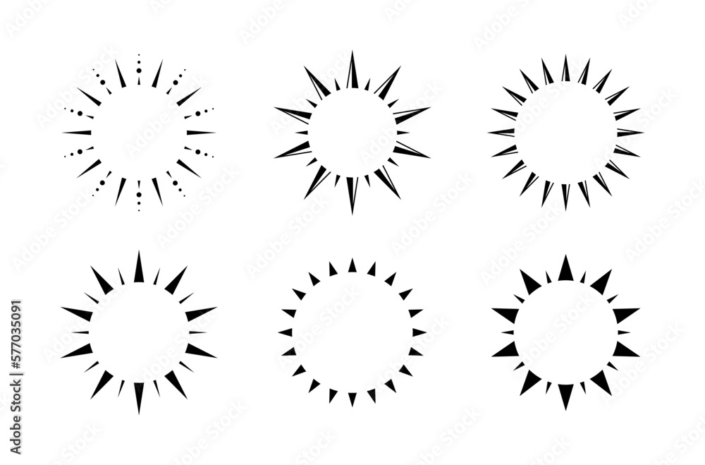 Wall mural sun rays sunburst icon vector set. simple minimal modern design.