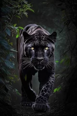 Foto op Plexiglas angry black jaguar in jungle © AI Visual Design