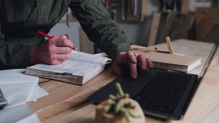 The owner of the joinery calculates the income from the production of furniture. - Powered by Adobe