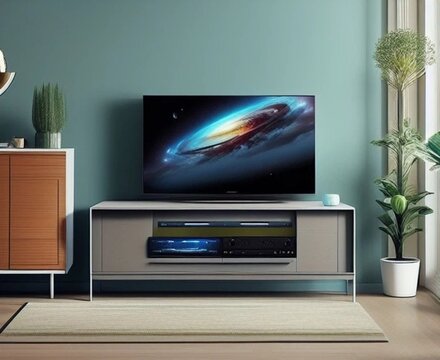 TV on cabinet in the modern living room.