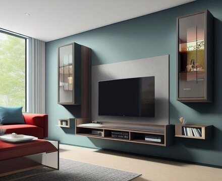 TV on cabinet in the modern living room.