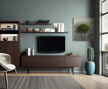 TV on cabinet in the modern living room.