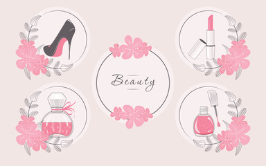 A set of accessories for a girl. The concept of beauty, tenderness and femininity