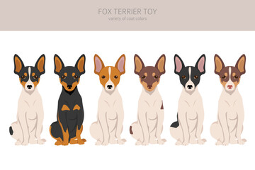 Fox terrier toy clipart. Different poses, coat colors set