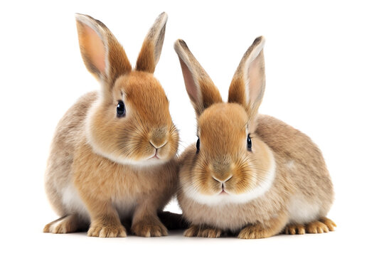 two small rabbits isolated on white background. generative AI