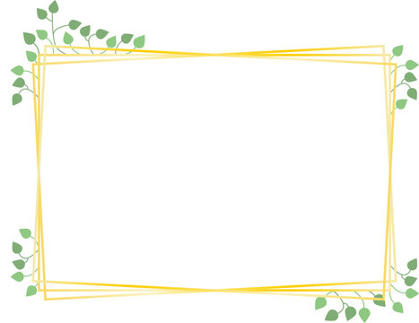 Frame, golden rectangles and leaves, vector. Frame of golden rectangles and green leaves.