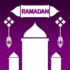 Ramadan gradient violet background design vector, ramadan social media template
