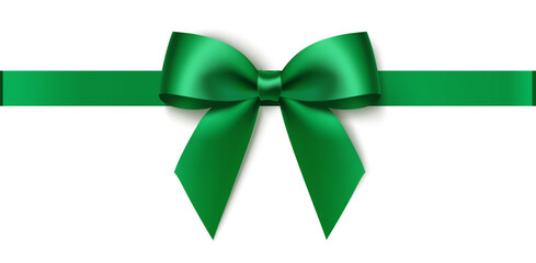 Vector green bow with horizontal ribbon isolated on white. Decorative bow for your design. Christmas or St Patrick's day decoration. Vector stock illustration - 577038035