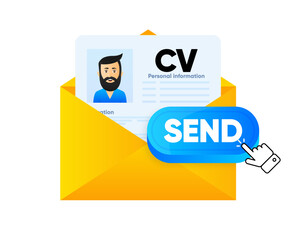 To Send a CV. Resume template to send by email. Send CV button. The concept of work and job search. Vector illustration.