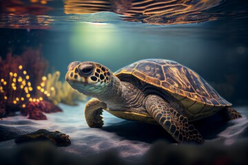 Turtle is swimming under the sea. Generative AI, Generative, AI