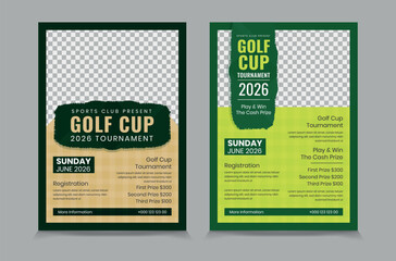 Golf tournament flyer template, vector illustration eps 10 Gold tournament double side or page flyer template - obrazy, fototapety, plakaty