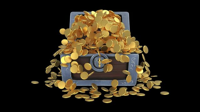 Gold coins from the treasure chest - 3d render with alpha channel.
