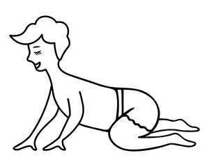 Child. Sketch. The baby crawls on the floor. Little boy in a diaper. Vector illustration. Doodle style. Coloring book for children. Outline on isolated background.