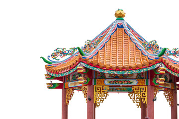 Chinese style pavilion with orange roof Decorated with dragon and Chinese motifs isolated on...