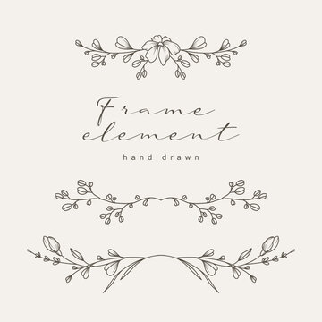 Hand drawn vintage floral borders, frames, dividers with flowers, branches and leaves.Trendy greenery elements in line art style.Vector for label, corporate identity, wedding invitation, greeting card
