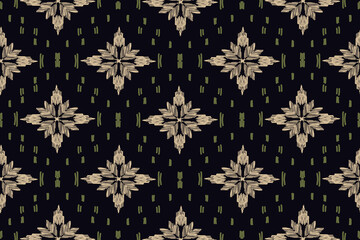 African Ikat paisley embroidery on brown background.geometric ethnic oriental seamless pattern traditional.Aztec style abstract vector.design for texture,fabric,clothing,wrapping,decoration,carpet.