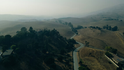 smoke from fires in california. aerial view of the top of Mount Hamilton, San Jose, California