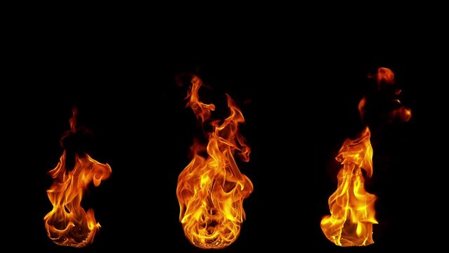 Super slow motion of fire collection isolated on black background. Filmed on high speed cinema camera at 1000 fps