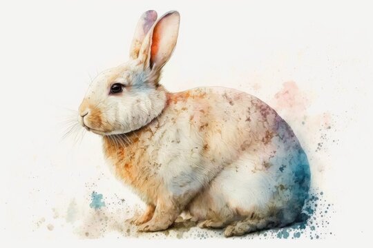 Watercolor rabbit from Alice in Wonderland. Generative AI