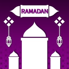 Ramadan gradient violet background design, ramadan social media template