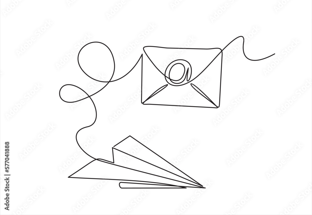 Aufkleber continuous one line drawing of email message post letter send illustration sketch outline drawing.on