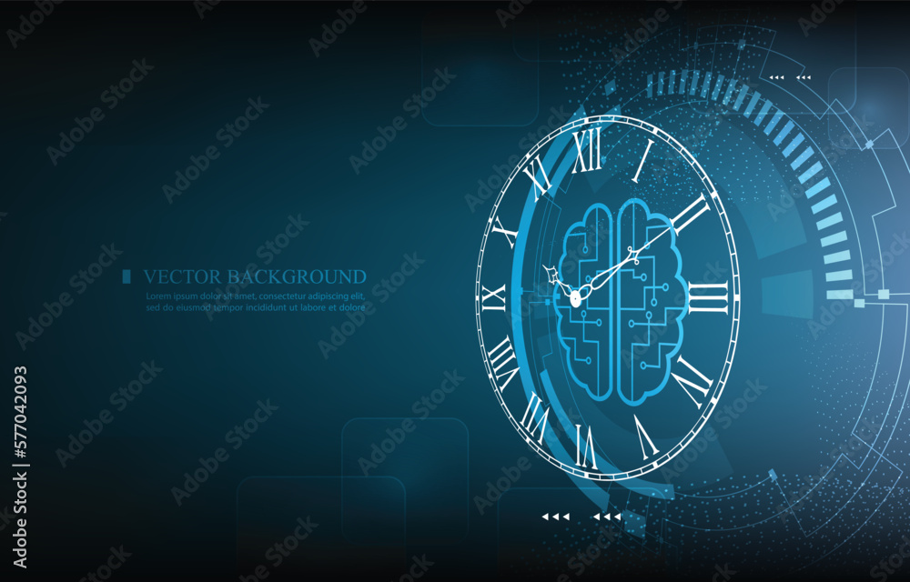 Poster technology intelligence vector background.analog colck.time.future technology concept.
