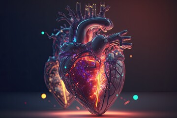Human Heart Organ Medical Biology Abstracts. Generative Ai - obrazy, fototapety, plakaty