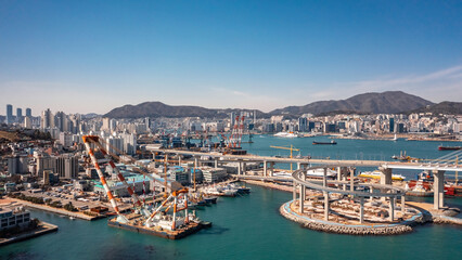 Naklejka na ściany i meble Urban landscape of Busan city. Aerial view