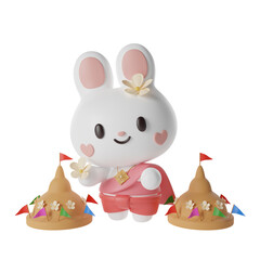 Rabbit in traditional thai dress 3D Illustration-5