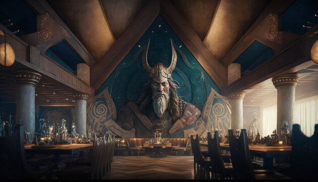 Valhalla world of the gods - the resting place of fallen warriors - German Mythologies - Generative AI