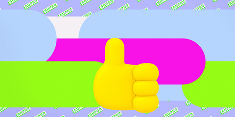 Contemporary digital collage art. thumbs up social media concept