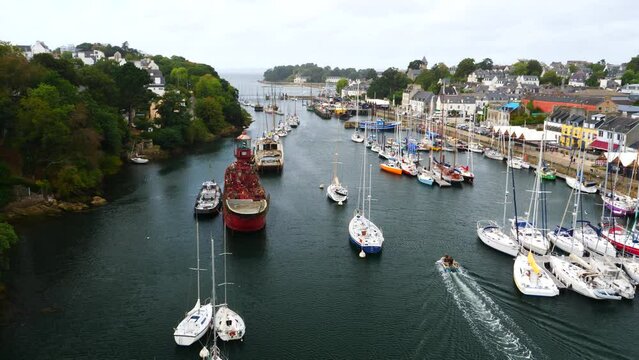 Douarnenez, France - September 6th, 2022:  An aerial view of the Douarnenez harbor.