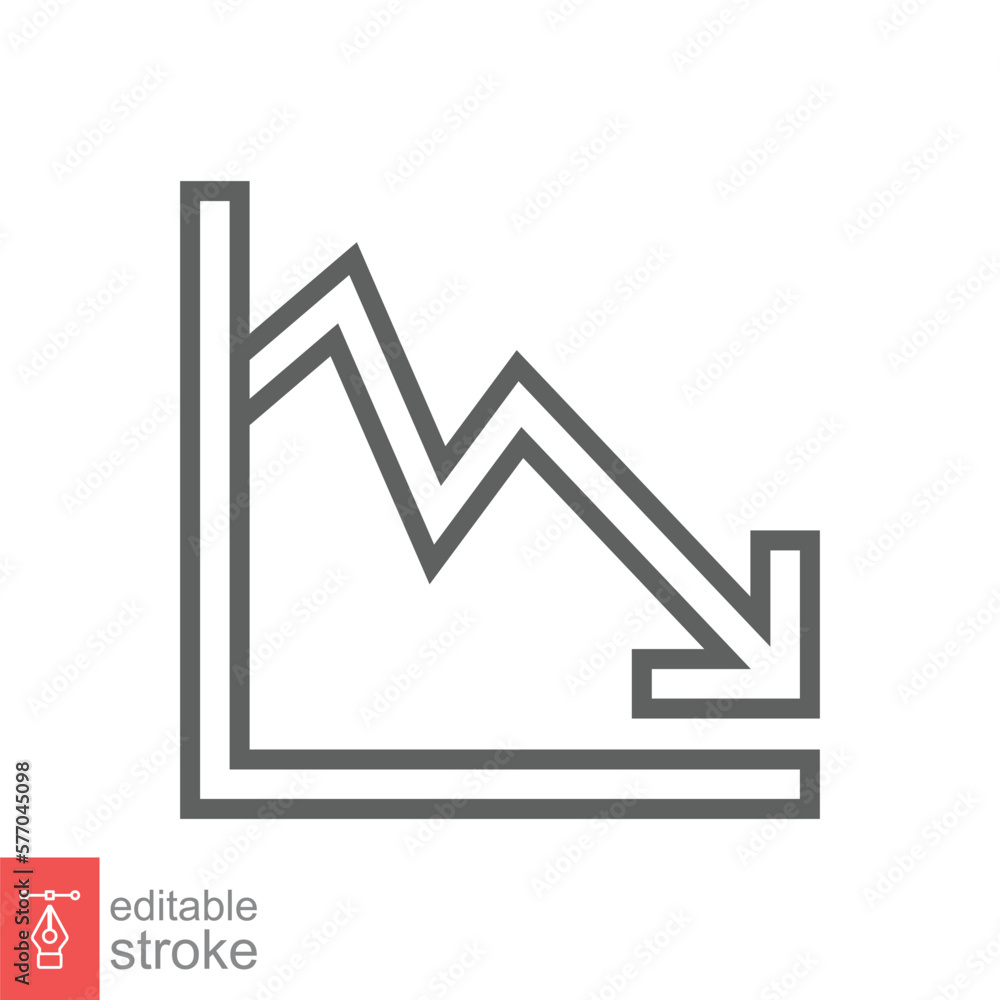 Poster graph down, reduce progress line icon. simple outline style efficiency decrease graphic, finance cha