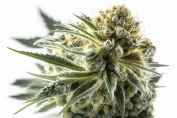 Fototapeta premium CBD dream strain cannabis flower closeup on white background, medical marijuana concept. Generative AI