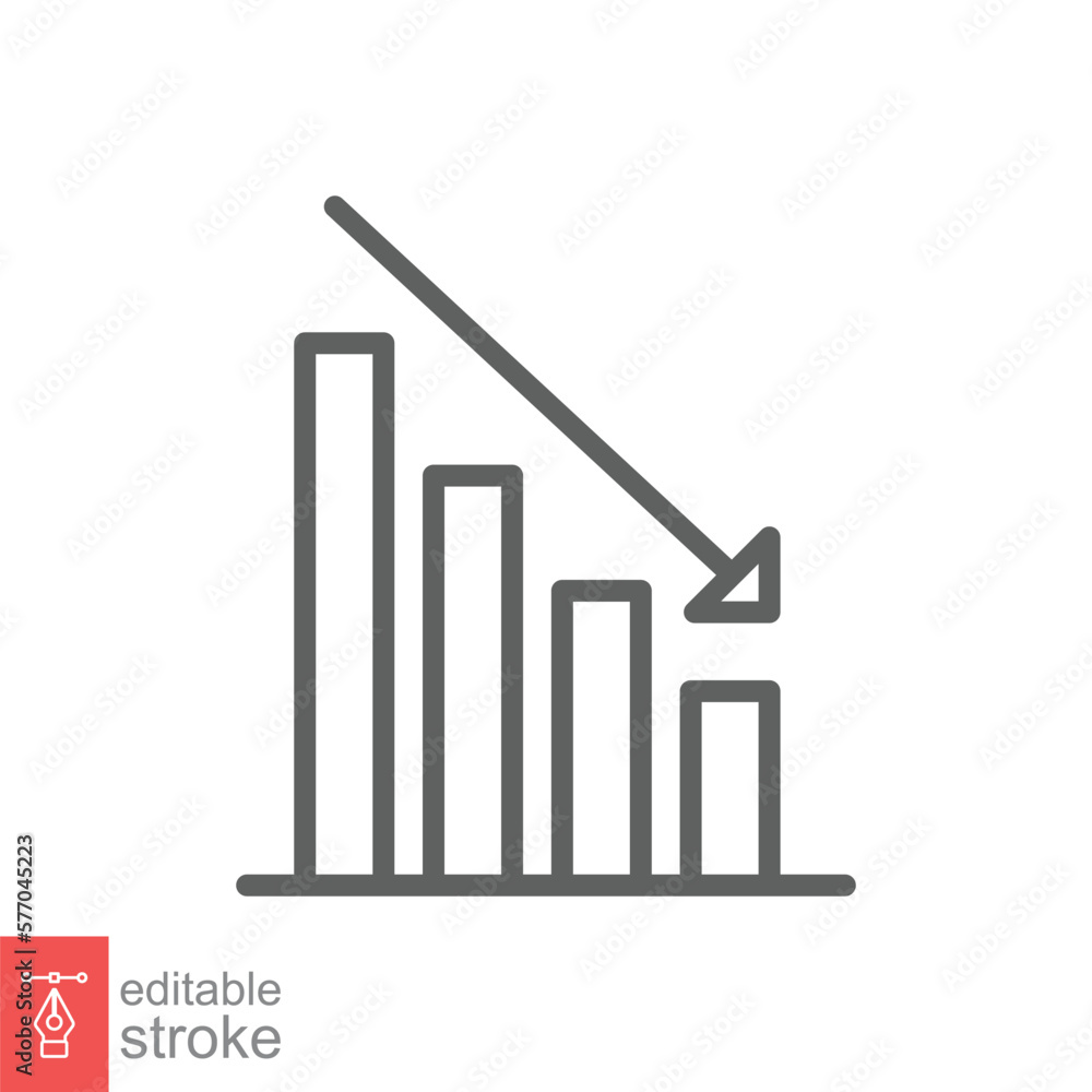 Poster graph down, reduce progress line icon. simple outline style efficiency decrease graphic, finance cha