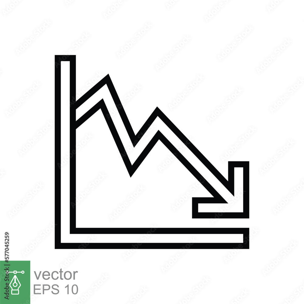 Poster graph down, reduce progress line icon. simple outline style efficiency decrease graphic, finance cha