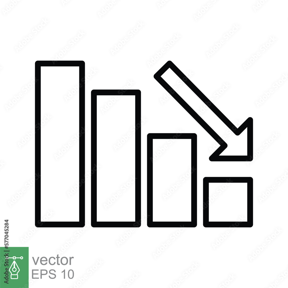 Poster graph down, reduce progress line icon. simple outline style efficiency decrease graphic, finance cha