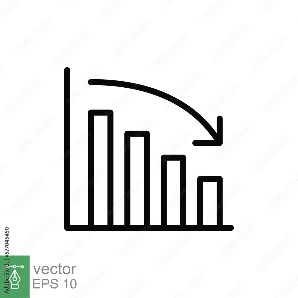 Poster graph down, reduce progress line icon. simple outline style efficiency decrease graphic, finance cha